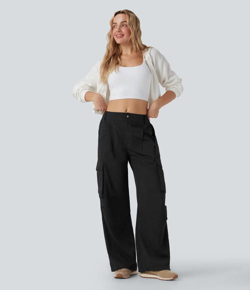 NWT Halara Mid Rise Button Zipper Wide Leg Cargo Pants Size Large