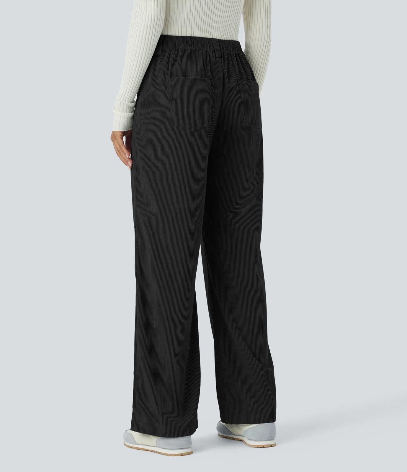 NWT Halara Mid Rise Pockets Straight Leg Corduroy Casual Pants Black Size M