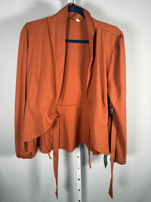 NWT Halara Shawl Collar Wrapped Tie Side Ruffle Hem Work Blouse Rust Red - Large