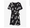 The Kooples Orchid Scarf Black Floral Wrap Dress Size 0 (US XS) NWT