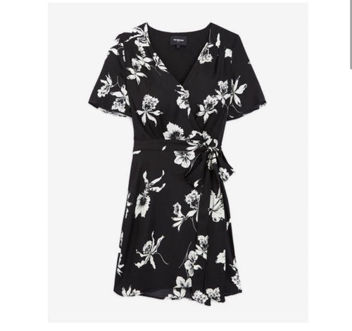 The Kooples Orchid Scarf Black Floral Wrap Dress Size 0 (US XS) NWT