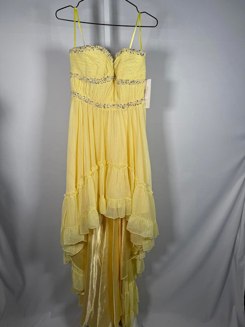 NWT Mac Duggal Yellow Strapless High-Low Ruffle Dress with Embellishments Size 4