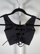 NWT Halara Black Ribbed Lace-Up Back Sports Bra Size Small