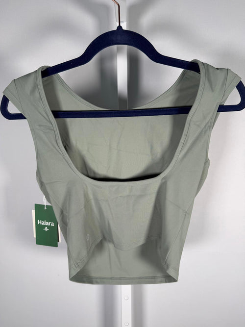 NWT Halara Boat Neck Cap Sleeve Cropped Casual T-Shirt-UPF50+ Asparagus S