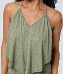 NWT Halara V Neck Tie Back Ruched Maxi Slip Dress Light Green Floral Yarn L