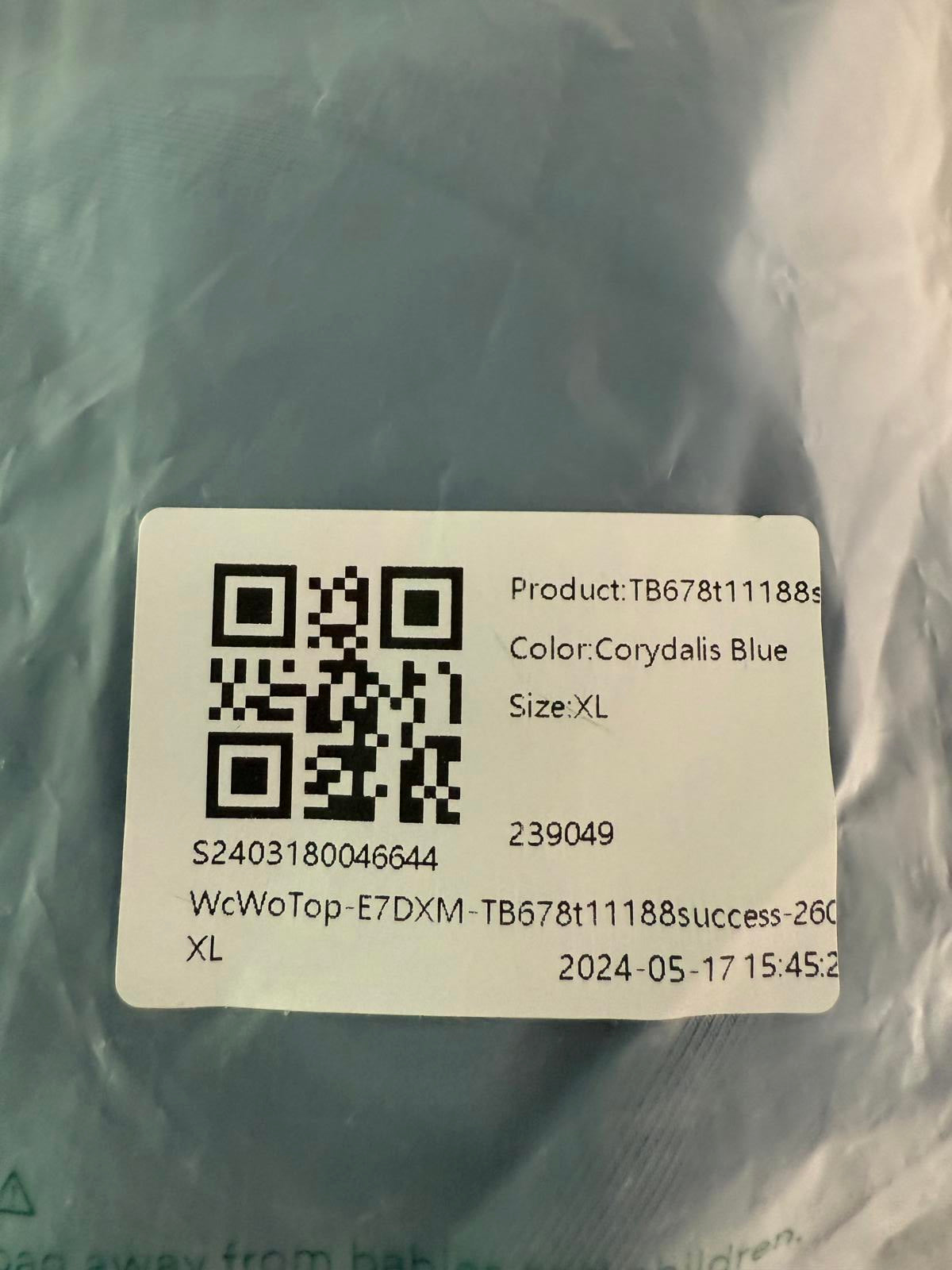 NWT Halara Off Shoulder Short Sleeve Ruched Casual Top Corydalis Blue XL