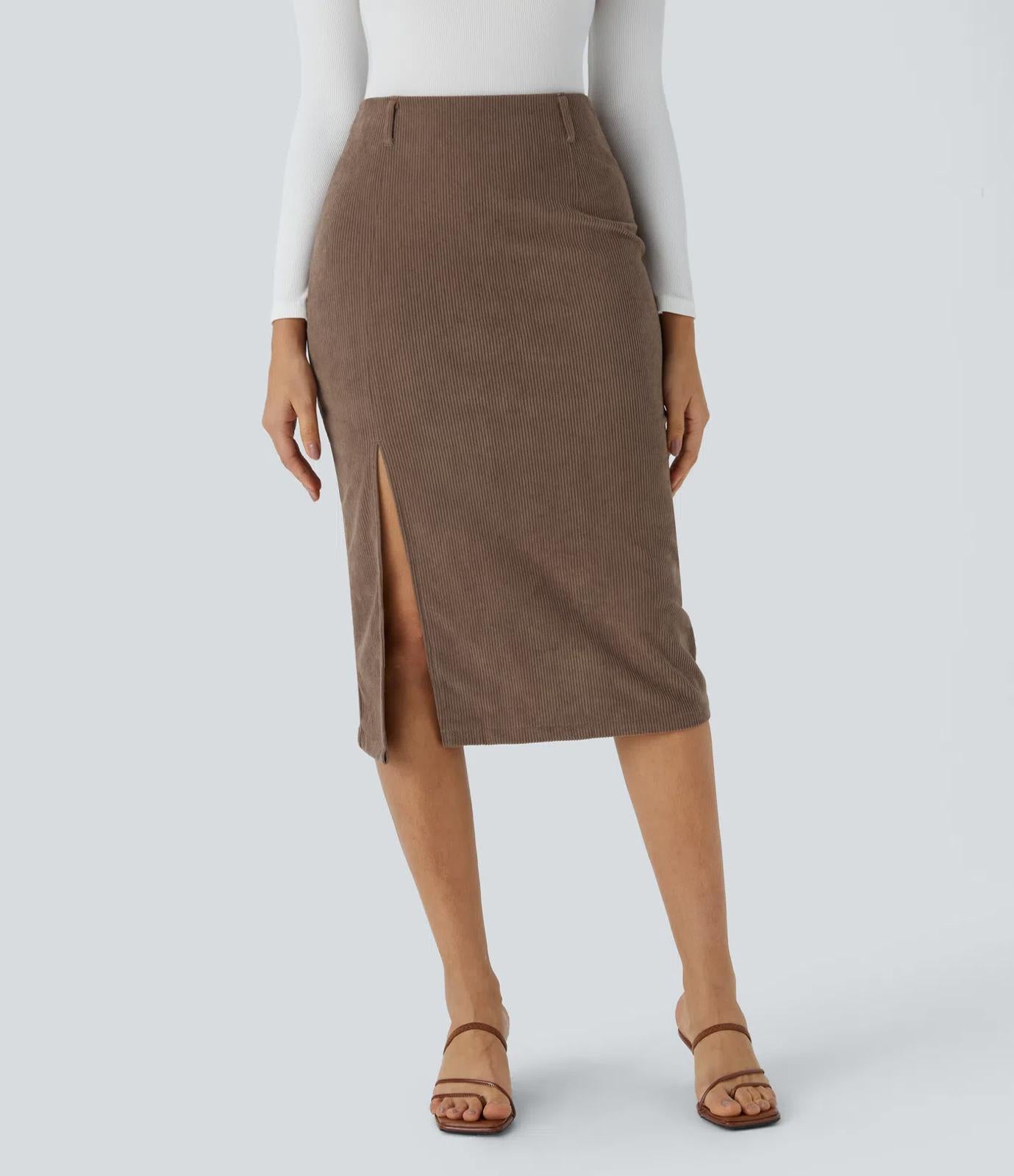 NWT Halara High Waisted Hem Midi Corduroy Casual Skirt Size M