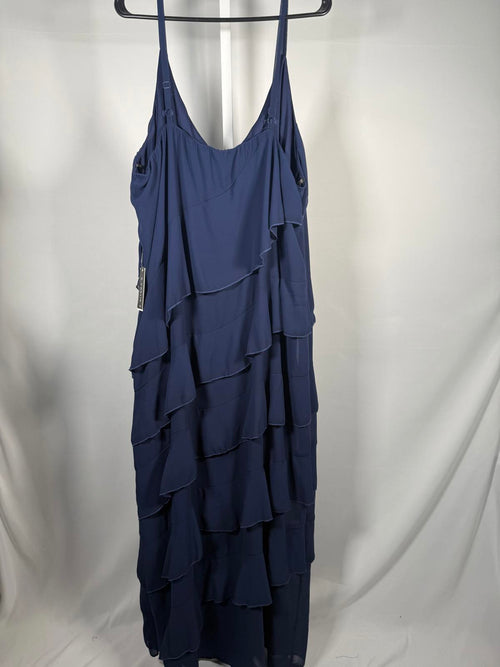 B. Darlin Women's V-Neck Sleeveless Ruffle-Trim Gown Navy Plus Size 24W NWT