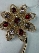 NWT Isaac Mizrahi Holiday Floral Brooch with red and pink crystals