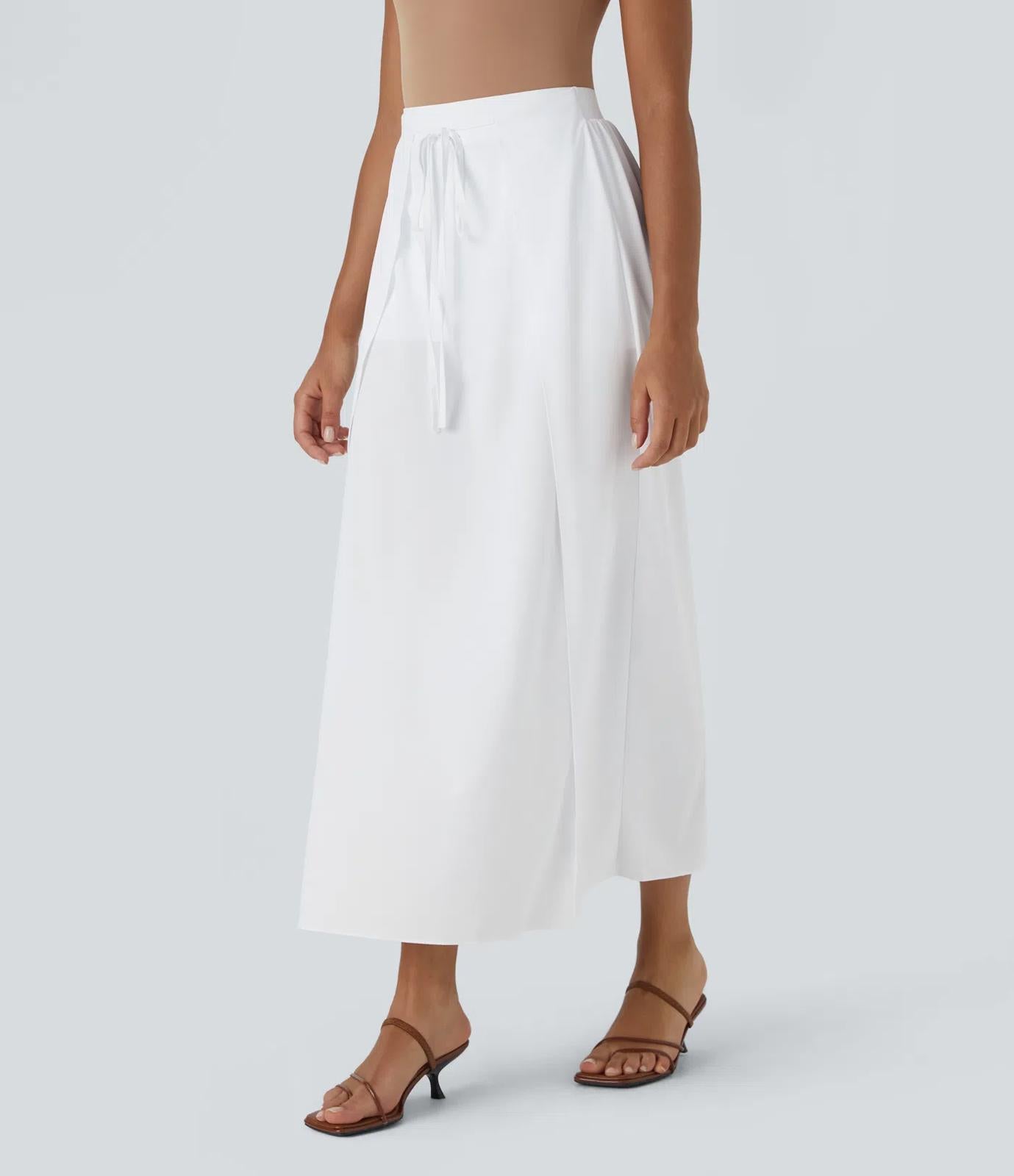 NWT Halara Breezeful Tie Front Flowy 2-in-1 Maxi Casual Skirt White L