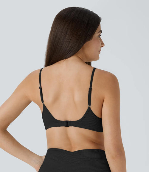 NWT Halara Ribbed Bikini Top Swimsuit Black Size M