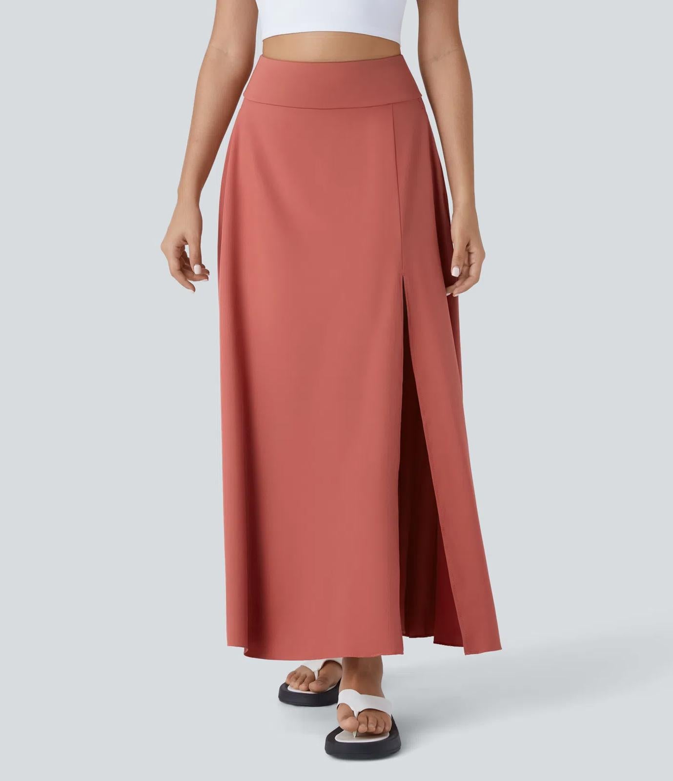 NWT Halara Breezeful High Waisted Pocket 2-in-1 Flowy Maxi Skirt Flame Red - L