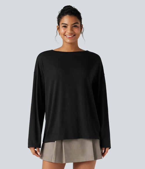 NWT Halara Boat neck long sleeve Tshirt Black L