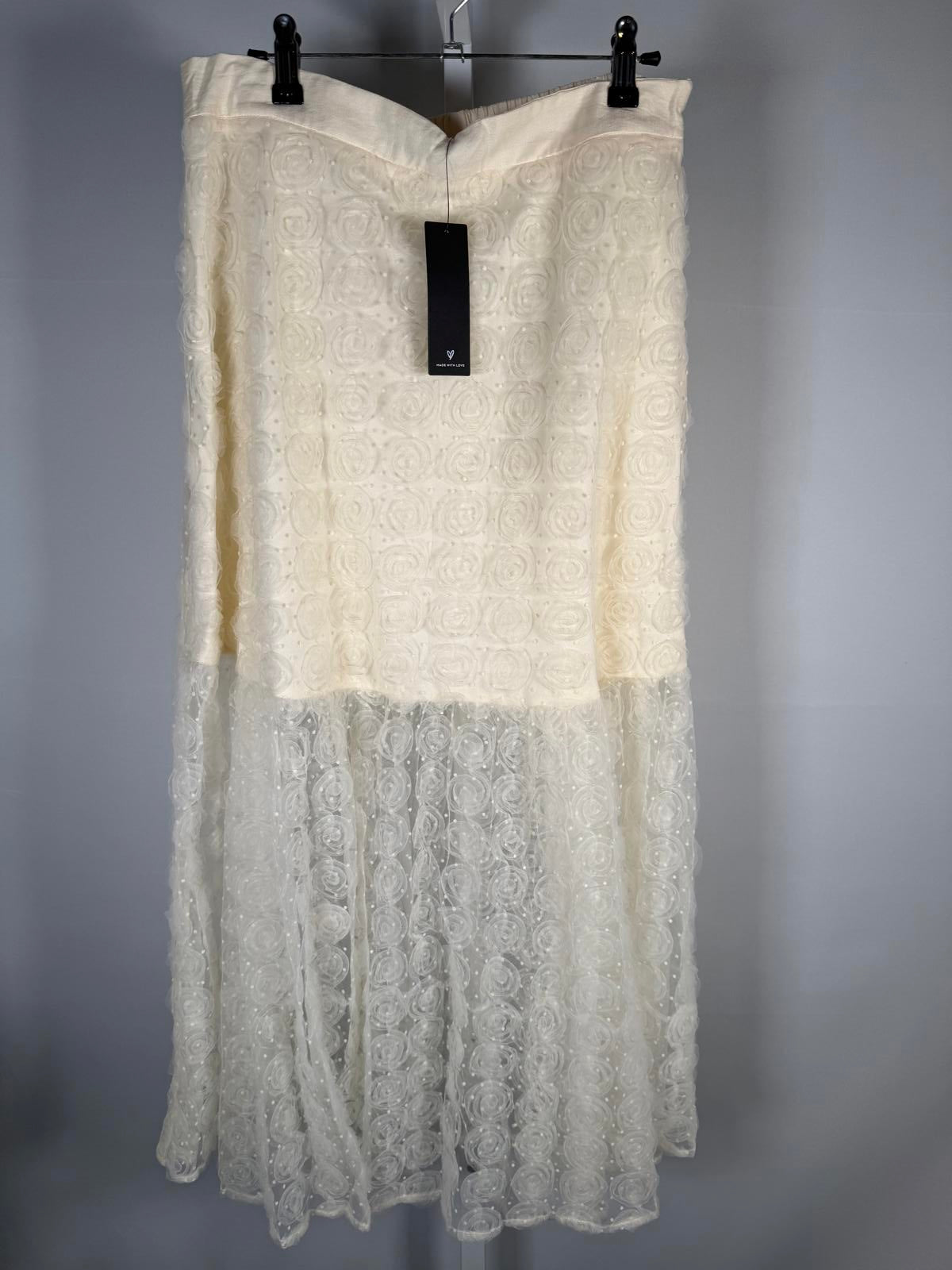 NWT Lulus Ideal Adoration Cream Tulle Swiss Dot Rosette Midi Skirt Size S