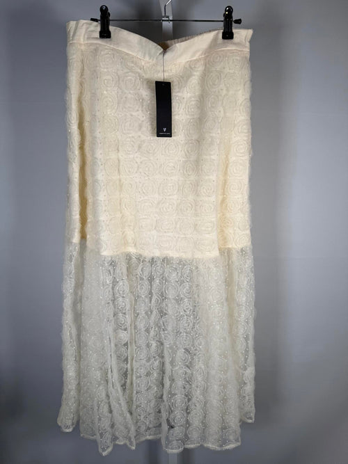 NWT Lulus Ideal Adoration Cream Tulle Swiss Dot Rosette Midi Skirt Size S