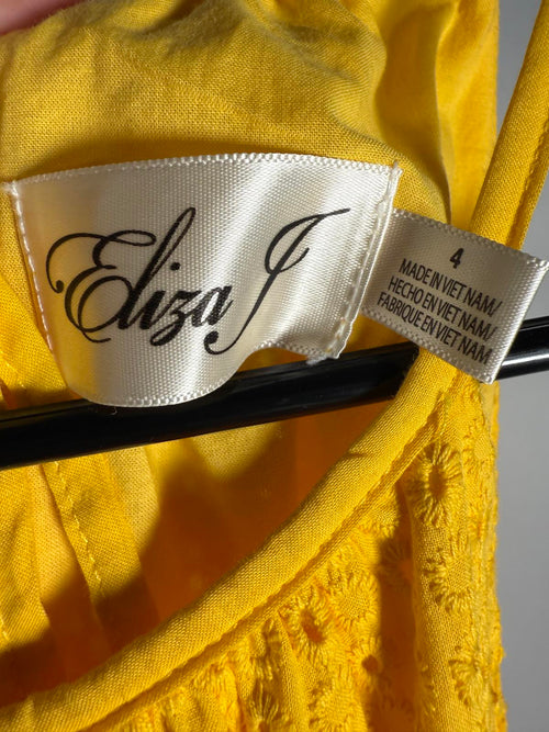 NWT Eliza J Yellow Midi Dress with Eyelet Detail Size 4