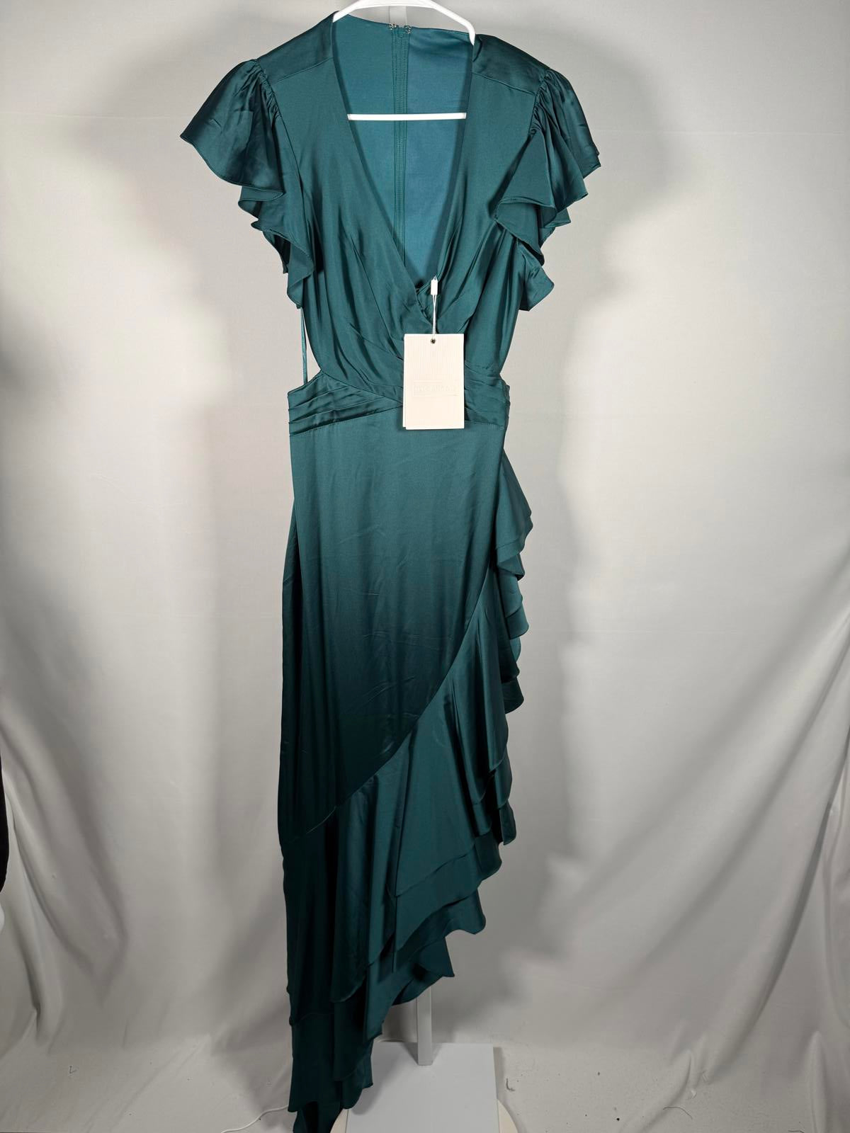 NWT Mac Duggal Green Asymmetrical Ruffle Dress Size 4