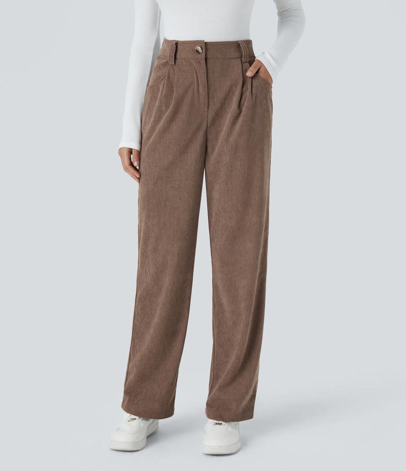NWT Halara High Waisted Corduroy Casual Pants Acorn - Size XL