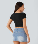 NWT Halara boat neck black baby tee cropped Size XL