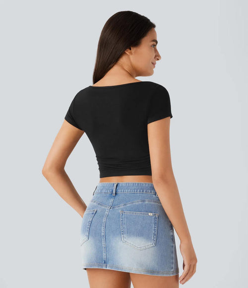 NWT Halara boat neck black baby tee cropped - XL