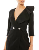 NWT Mac Duggal Three Quarter Sleeve Ruffle Neck Dress Black Size 2