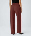 NWT Halara High Waisted Zip up, Pocket Shirred Straight Leg Work Pants Red- L