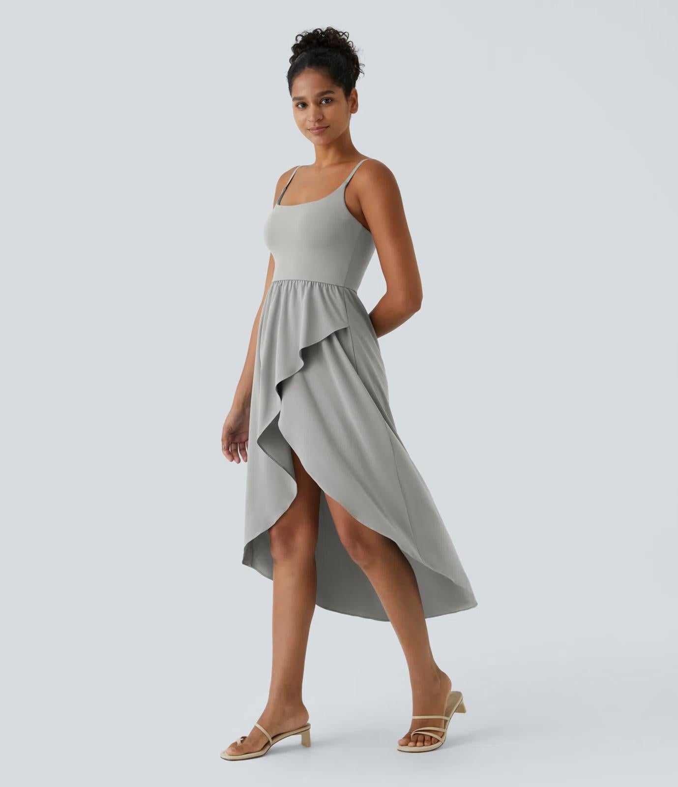 NWT Halara Breezeful High Low 2-Piece Pocket Flowy Casual Dress Ghost Gray S