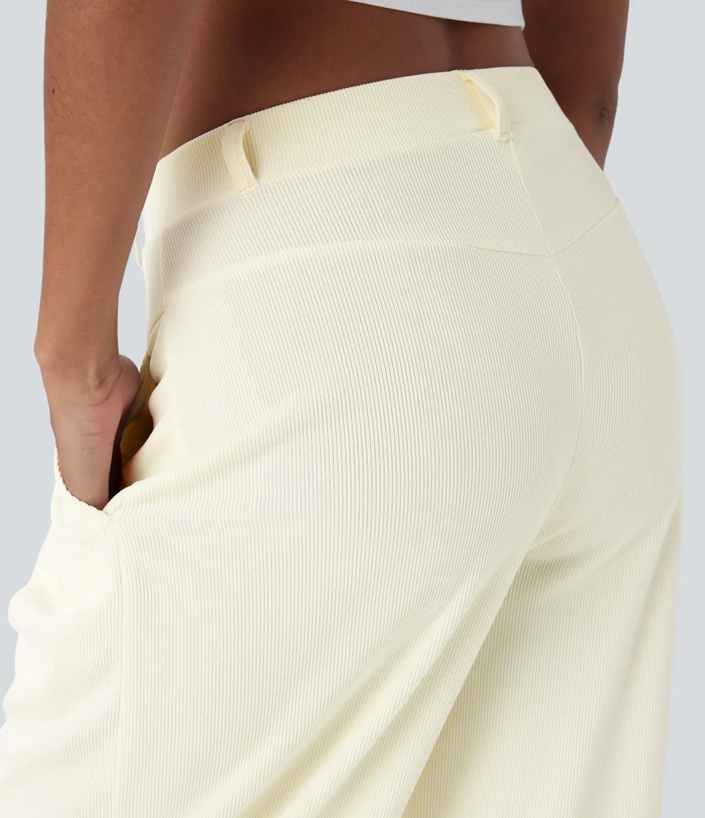 NWT Halara Ribbed High Waisted Pocket Barrel Leg Work Pants Size Large