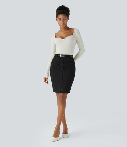 NWT Halara High Waisted Decorative Ruched Hem Work Pencil Skirt Black M