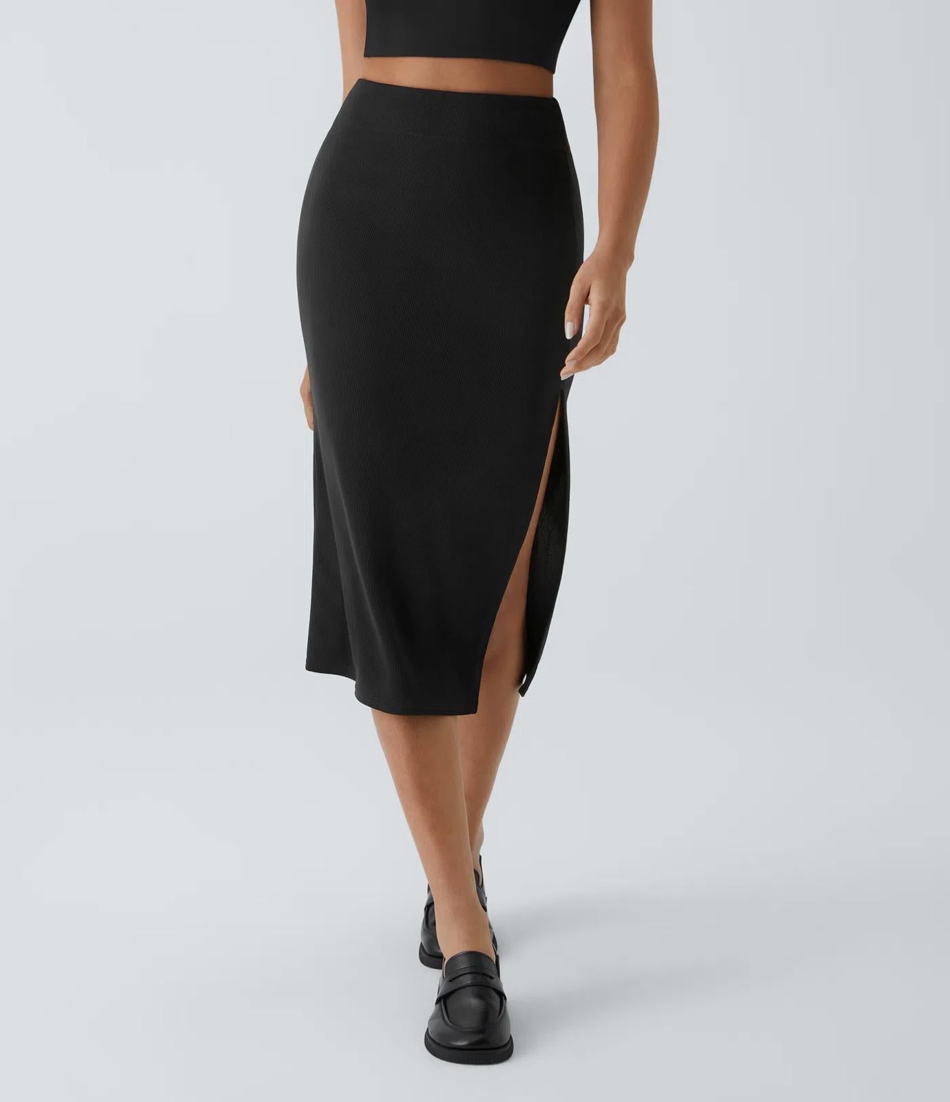 NWT Halara Ribbed High Waisted Bodycon Midi Casual Skirt Size XL