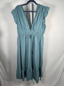 NWT Halara Midi dress drawstring ruffles Stone Blue XL