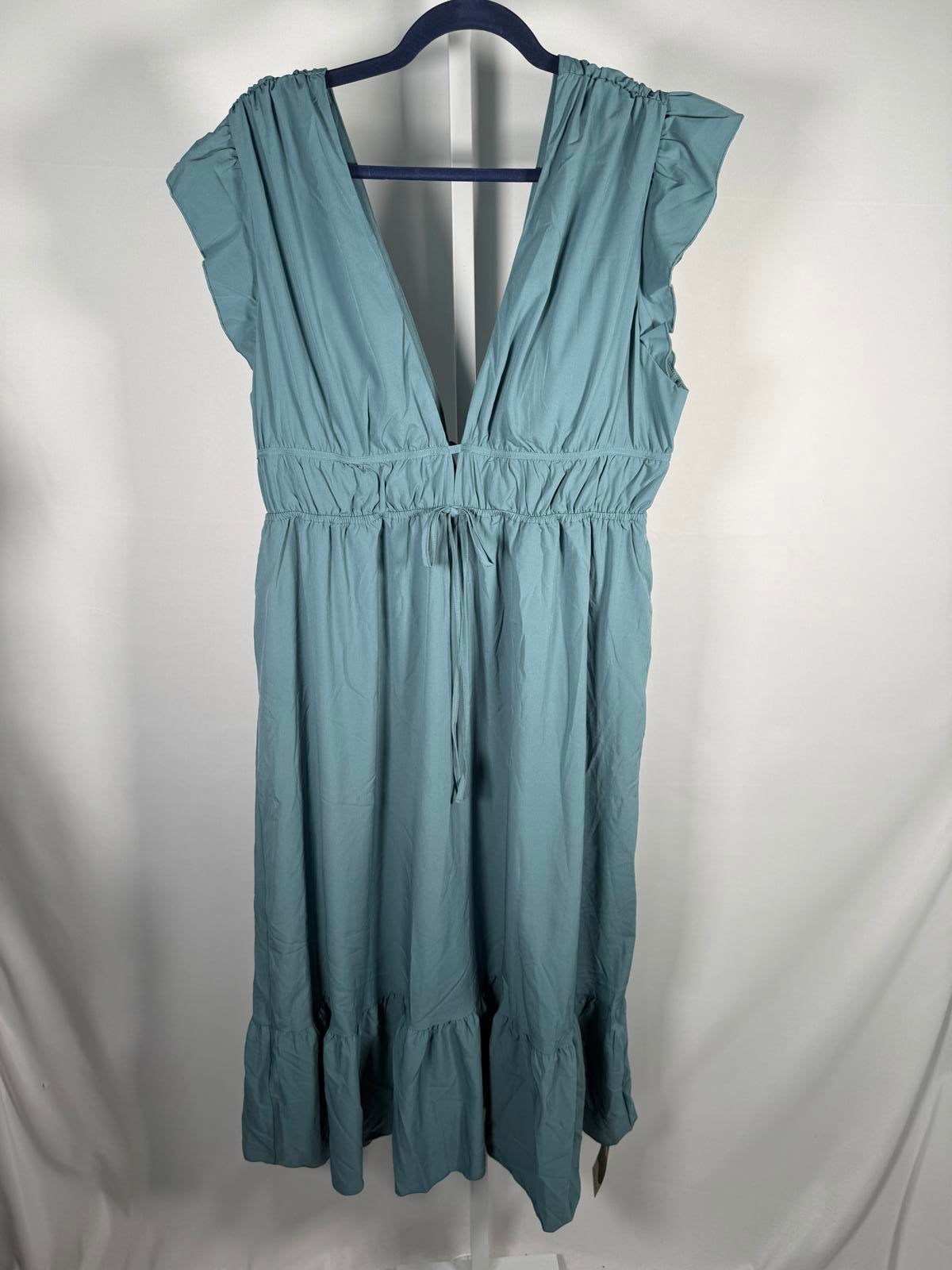 NWT Halara Midi dress drawstring ruffles Stone Blue XL