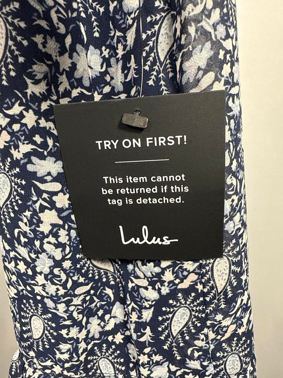 Lulus Blissful Sweetie Navy Blue Paisley Tiered Cutout Midi Dress - XS NWT