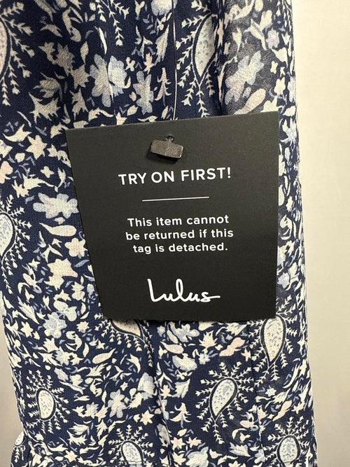 Lulus Blissful Sweetie Navy Blue Paisley Tiered Cutout Midi Dress - XS NWT