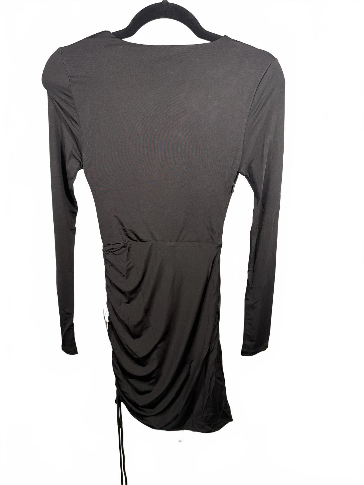 Lulus Serious Stunner Black Ruched Long Sleeve Mini Bodycon Dress - XS