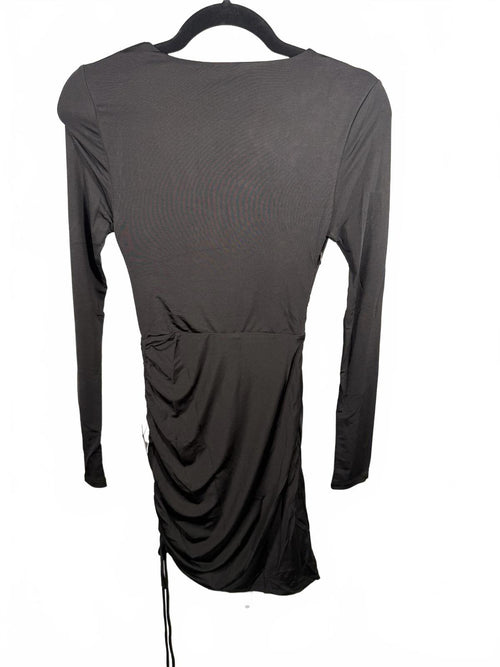 Lulus Serious Stunner Black Ruched Long Sleeve Mini Bodycon Dress - XS