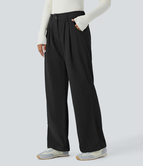 NWT Halara Mid Rise Pocket Straight Leg Corduroy Casual Pants Black Size - Large