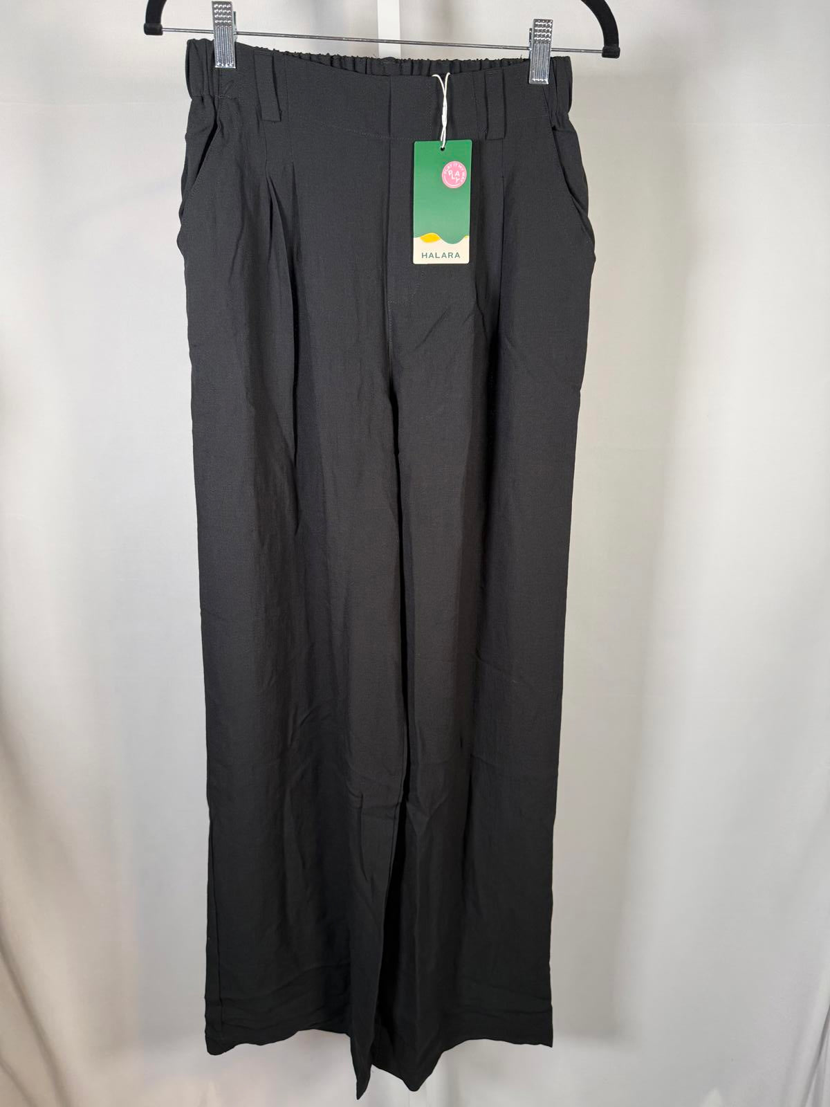 NWT Halara High Waisted Wide Leg Palazzo Linen-Feel Pants Black Small Tall