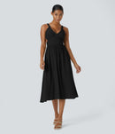 NWT Halara Deep V Neck Sleeveless Tie Back Cut Out Pocket Flowy Dress Black M