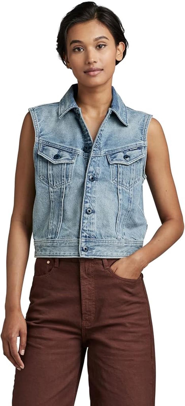 NWT G-Star RAW Women’s Slim Denim Vest Sun Faded Air Force Blue Size XS