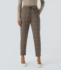 NWT Halara Flex™ Mid Rise Drawstring Pocket Houndstooth Plaid Work Pants Size XS