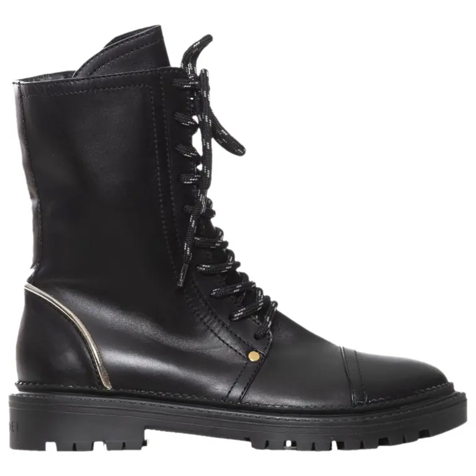 Casadei Love Calf Nero NWB Combat Boot / Lace-Up Leather Boot Women's Size 5