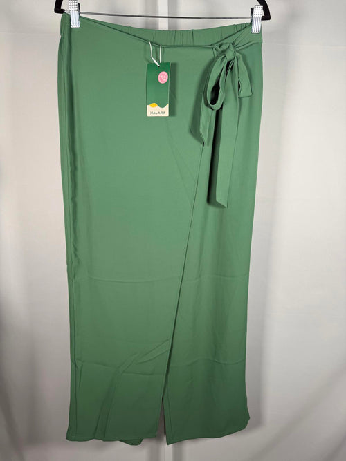 NWT Halara High Waisted Tie Side Wide Leg Work Pants Hills Green L