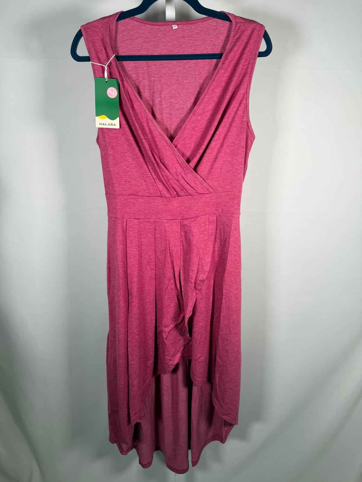 NWT Halara Deep V Neck Sleeveless High/Low Crossover Flowy Midi Dress Orchid L