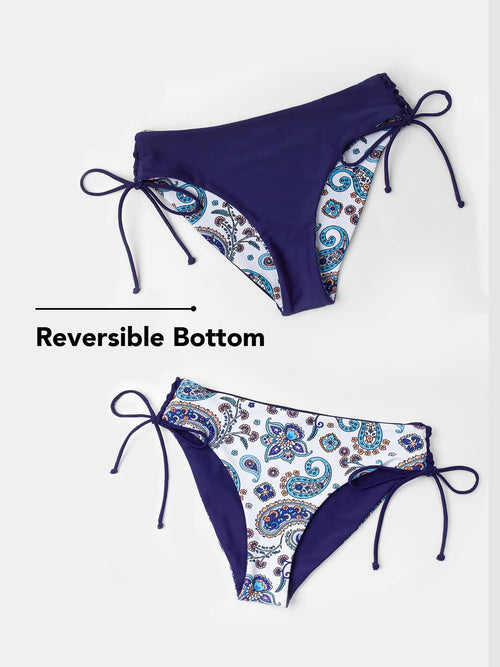 NWT CUPSHE Womens Two Piece Bikini Reversible Bottoms Swimsuit Size Medium
