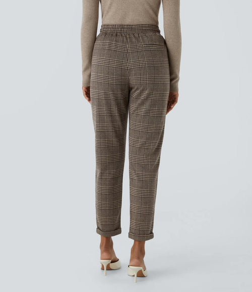 NWT Halara Flex™ Mid Rise Drawstring Pocket Houndstooth Plaid Work Pants Size XS