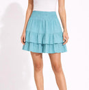 NWT Halara Women’s Smocked Waist Tiered Ruffle Mini Skirt Teal Size Medium