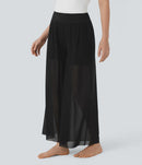 NWT Halara High Waisted 2-in-1 Mesh Wide Leg Flowy Dance Pants Black S