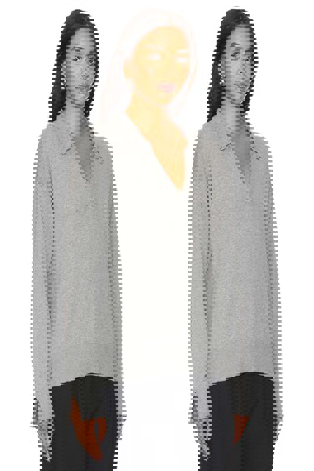 LBLC The Label Womens Heather Grey Christina Collared V Neck Top Size L