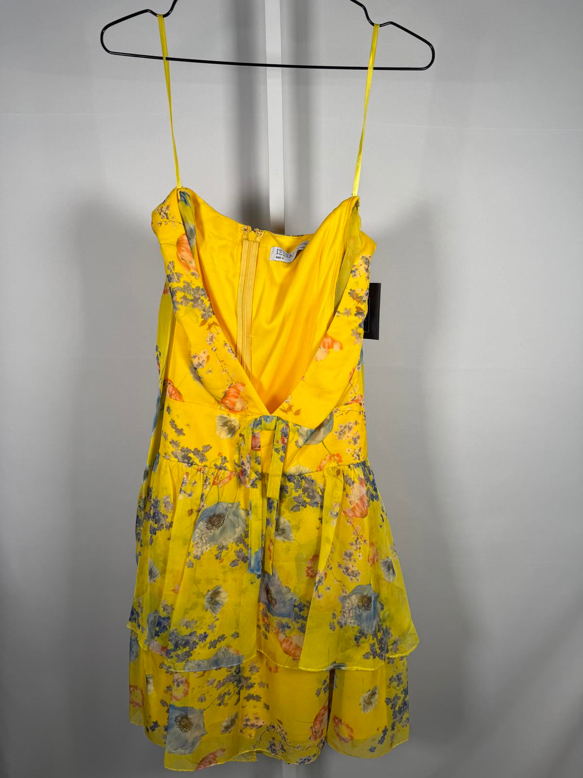 NWT Mac Duggal Yellow Floral Print Puff Sleeve Ruffled Mini Dress Size 4